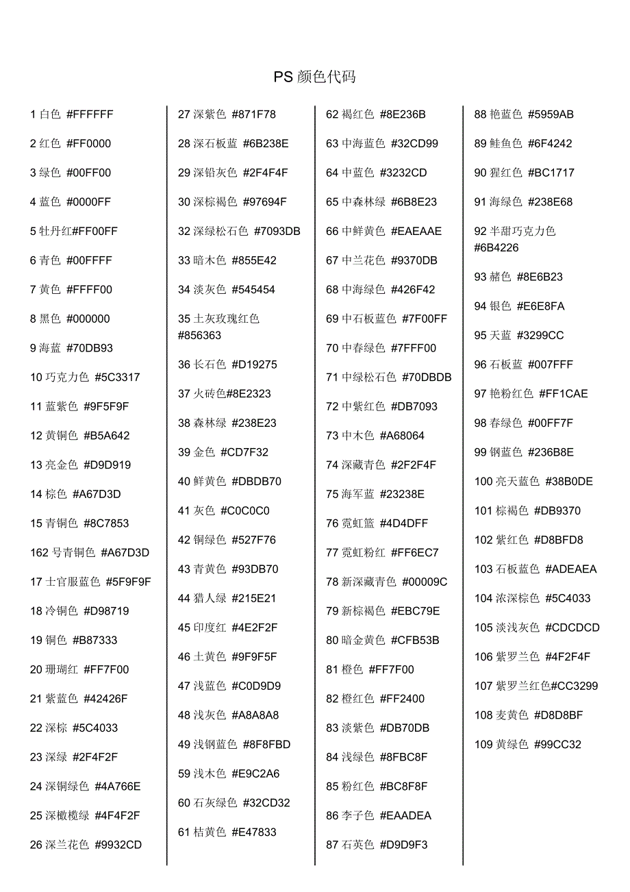 PS颜色代码_第1页