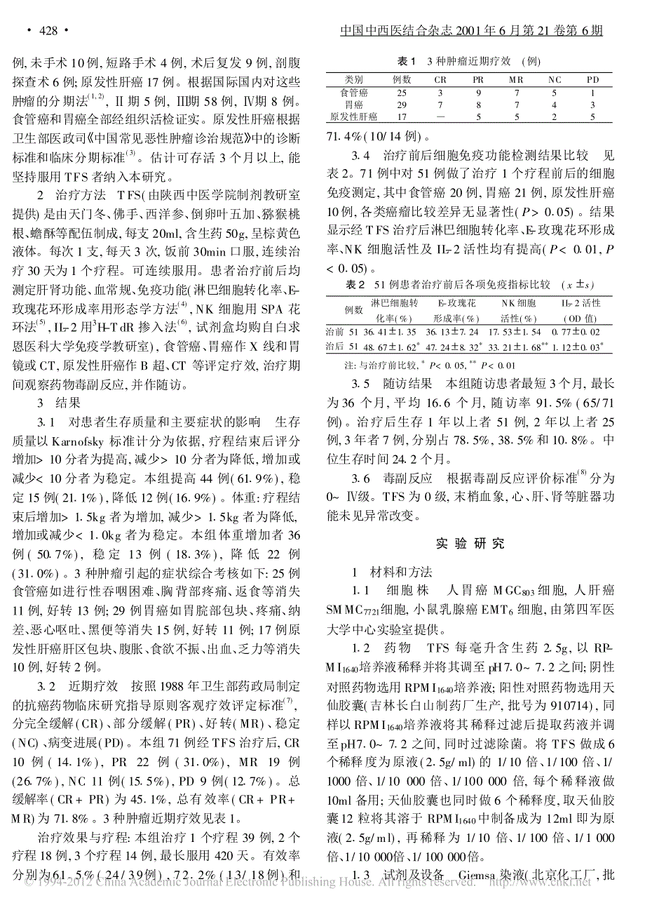 天佛参口服液治疗中晚期恶性肿瘤的临床与实验研究_第2页