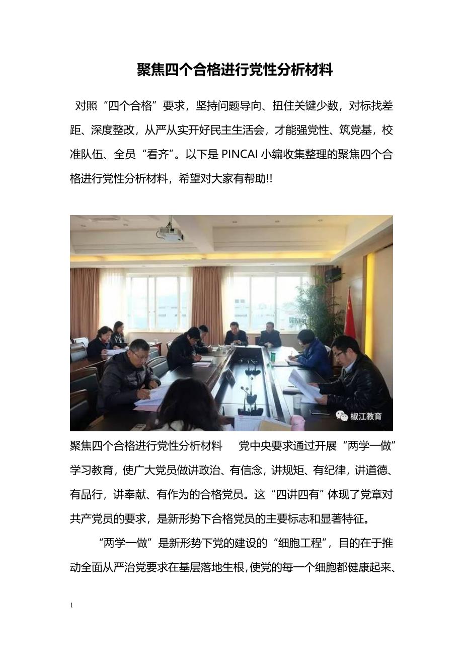 聚焦四个合格进行党性分析材料_第1页