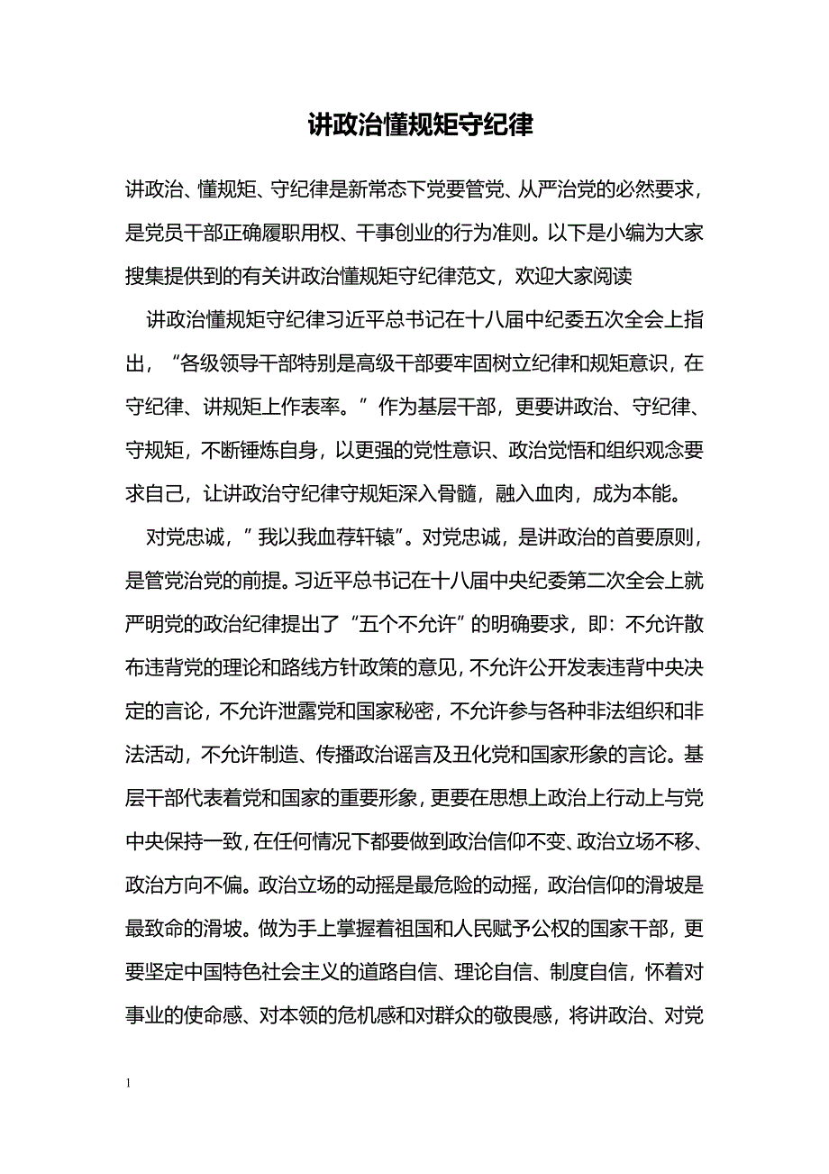 讲政治懂规矩守纪律_第1页