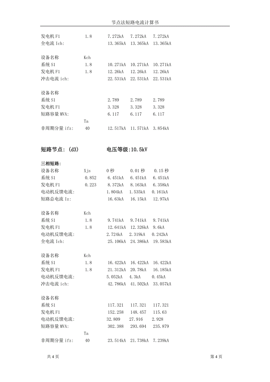 短路电流计算书(最小运行方式  一期设备全上)_第4页