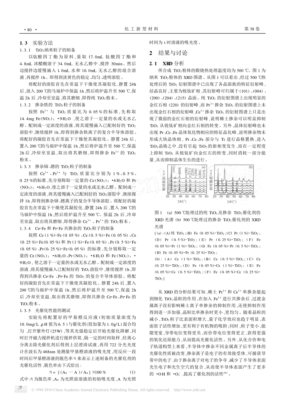 稀土_过渡金属共掺杂TiO_2纳米材料_结构和光催化性能_第2页