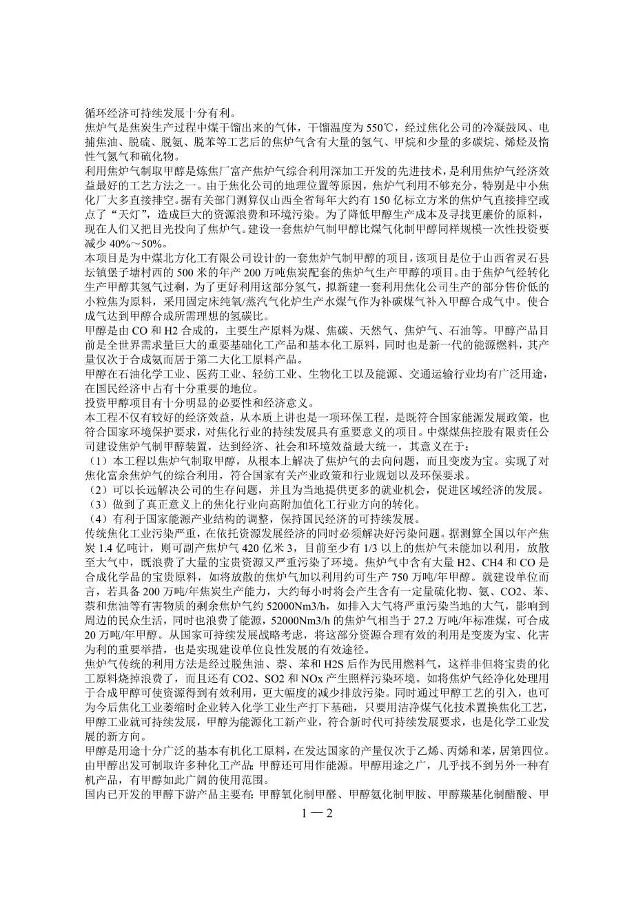 化工有限责任公司以焦炉气为原料合成甲醇项目可行性研究报告_第5页