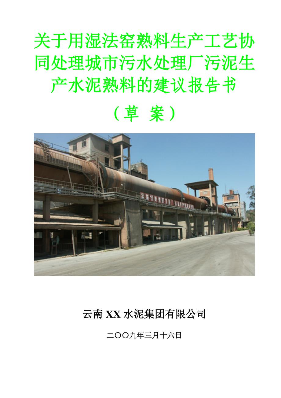 关于用湿法窑熟料生产工艺协同处理城市污水处理厂污泥生产水泥熟料项目建议书_第1页