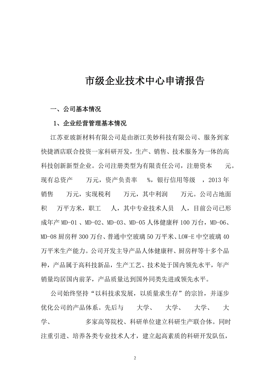 亚玻公司企业技术中心申请报告_第2页