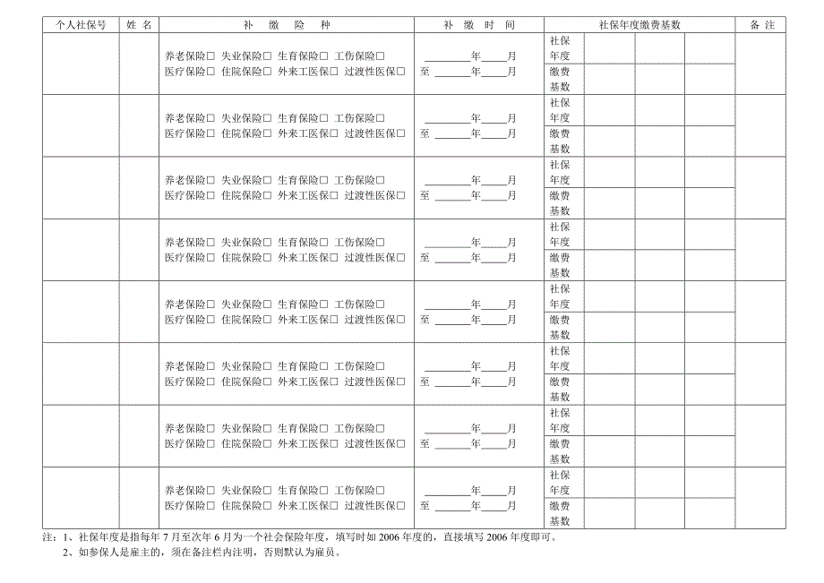 SF095社保补缴申请表背面页_第1页