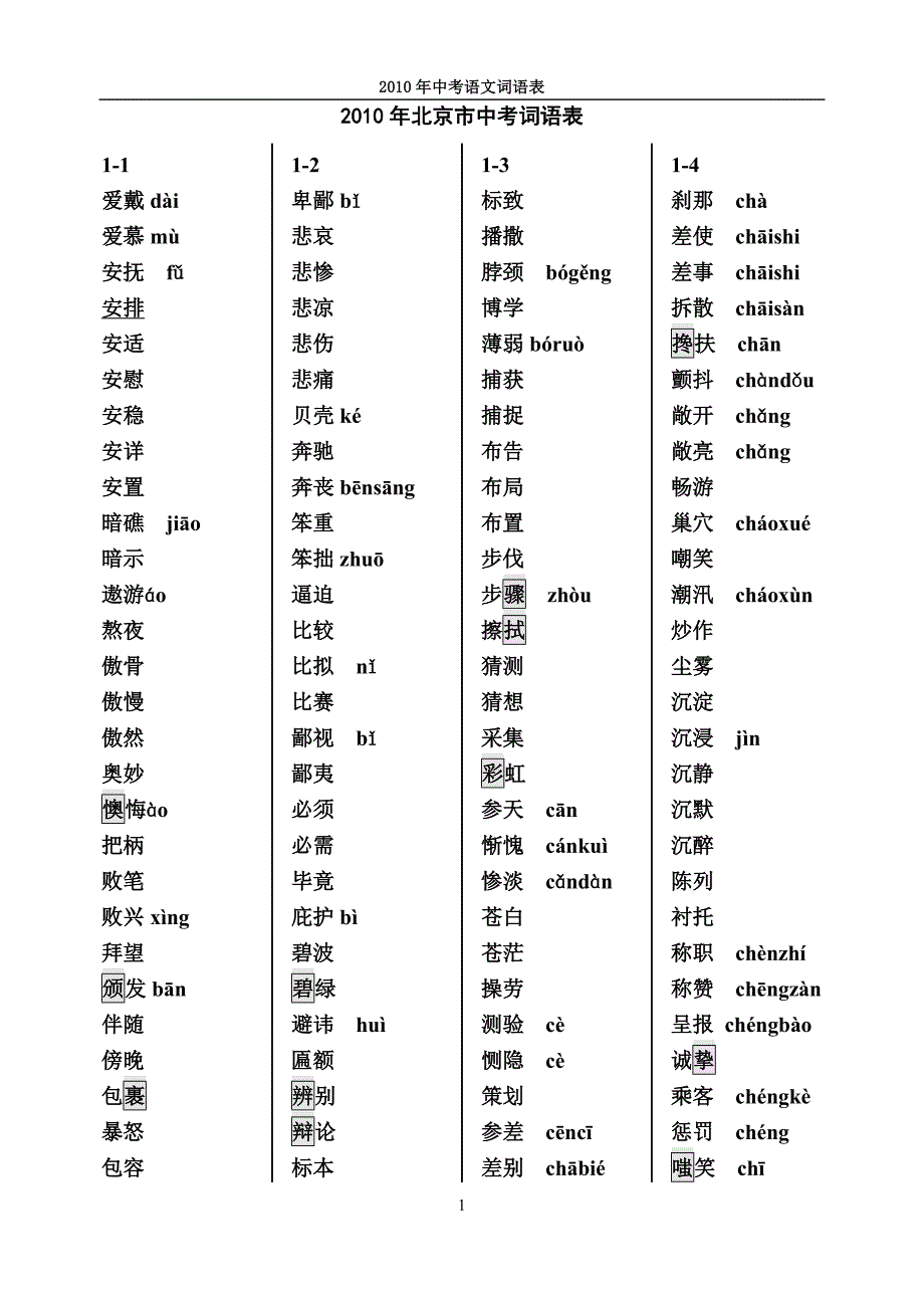 2010年北京中考词语表(二稿)_第1页