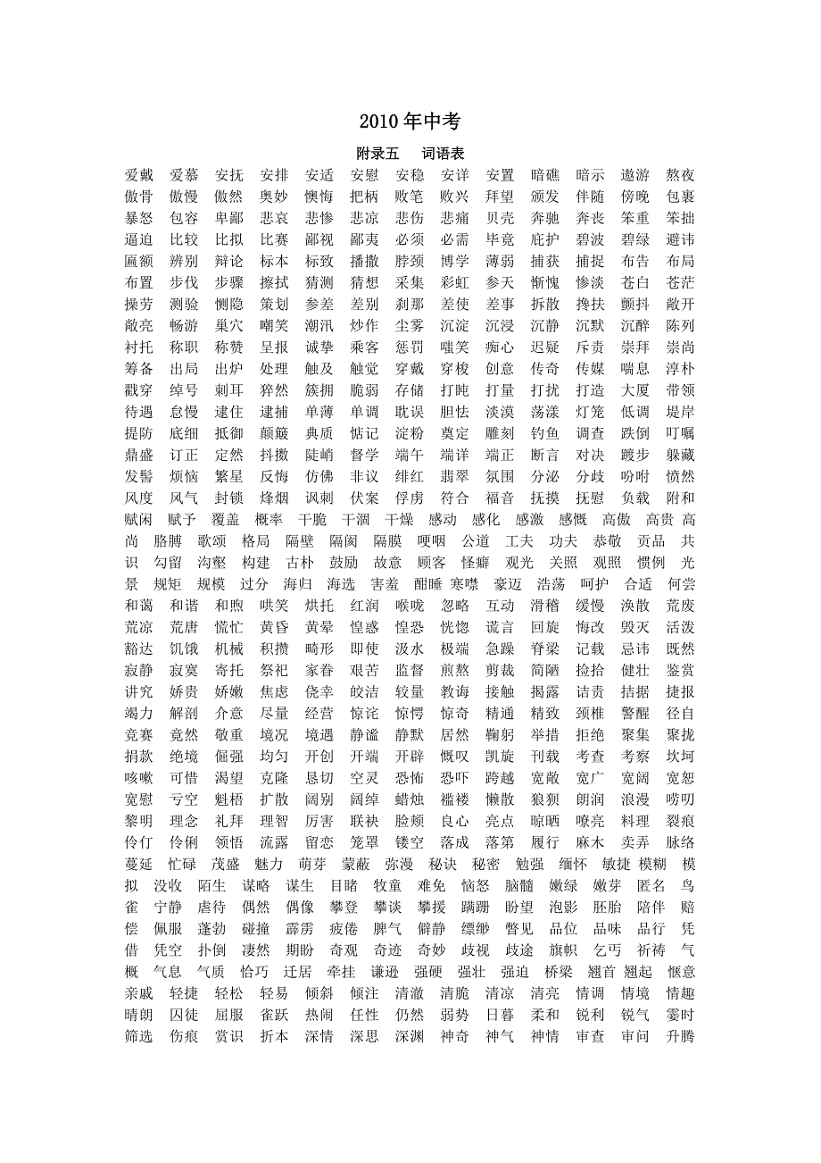 2010年中考词语表_第1页