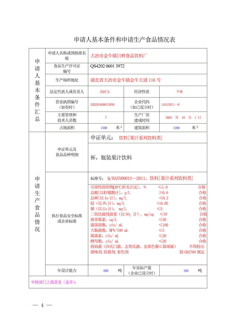 2010版食品生产许可申请书填写模板(省局食品处)_第4页