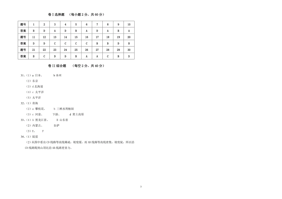 初二地理结业考试模拟一_第3页