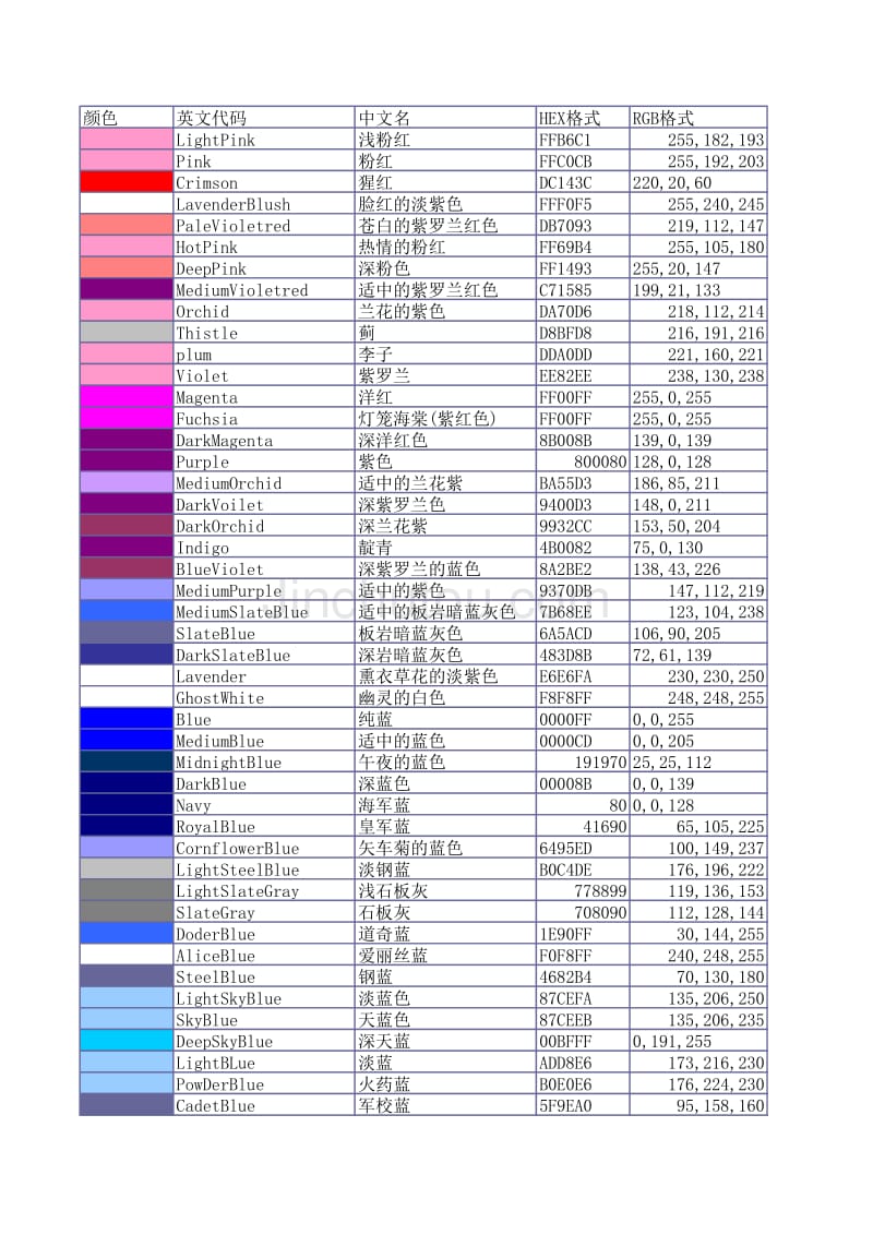 进制颜色代码全_第1页