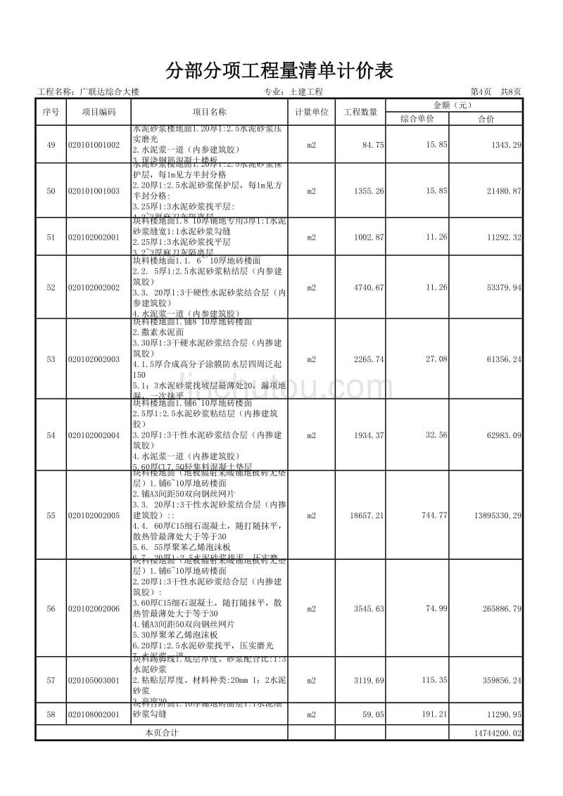 表-2 分部分项工程量清单计价表_第4页