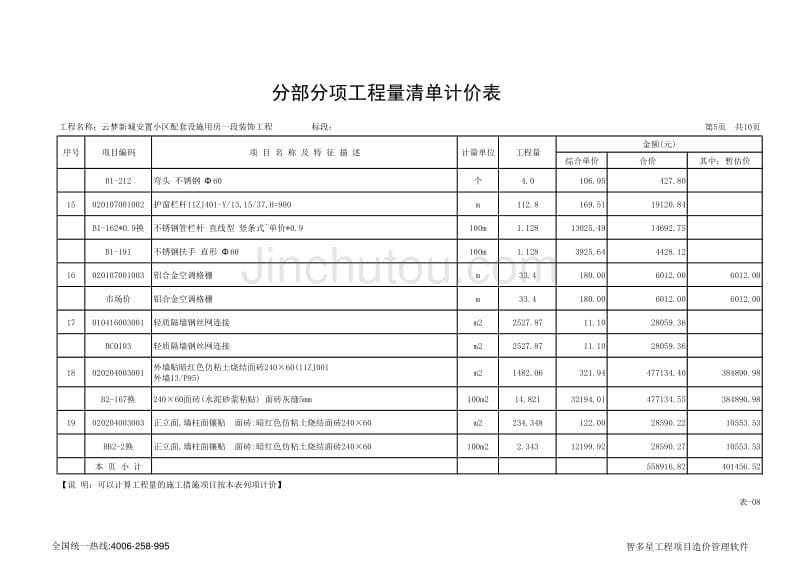 表-08 分部分项工程量清单计价表_第5页