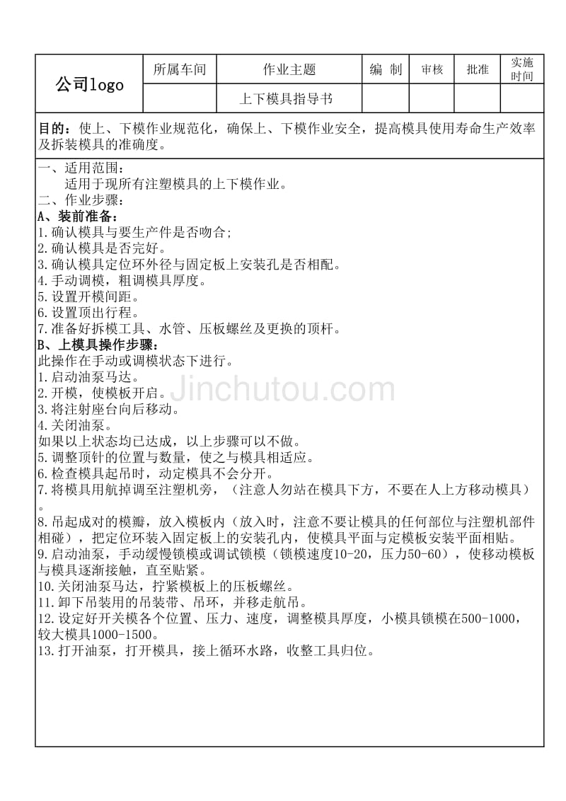 注塑模具 上下(拆装)模具作业指导书_第1页