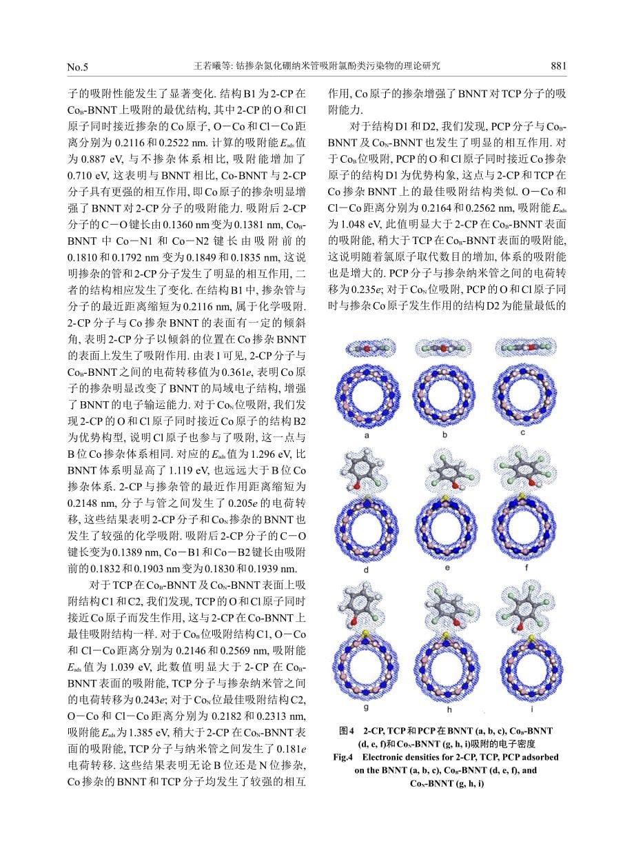 钴掺杂氮化硼纳米管吸附氯酚类污染物的理论研究_第5页