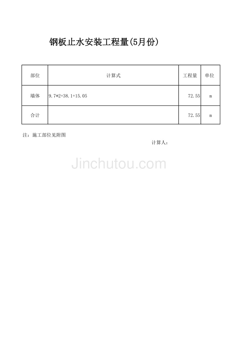 5月份止水钢板计算量_第1页