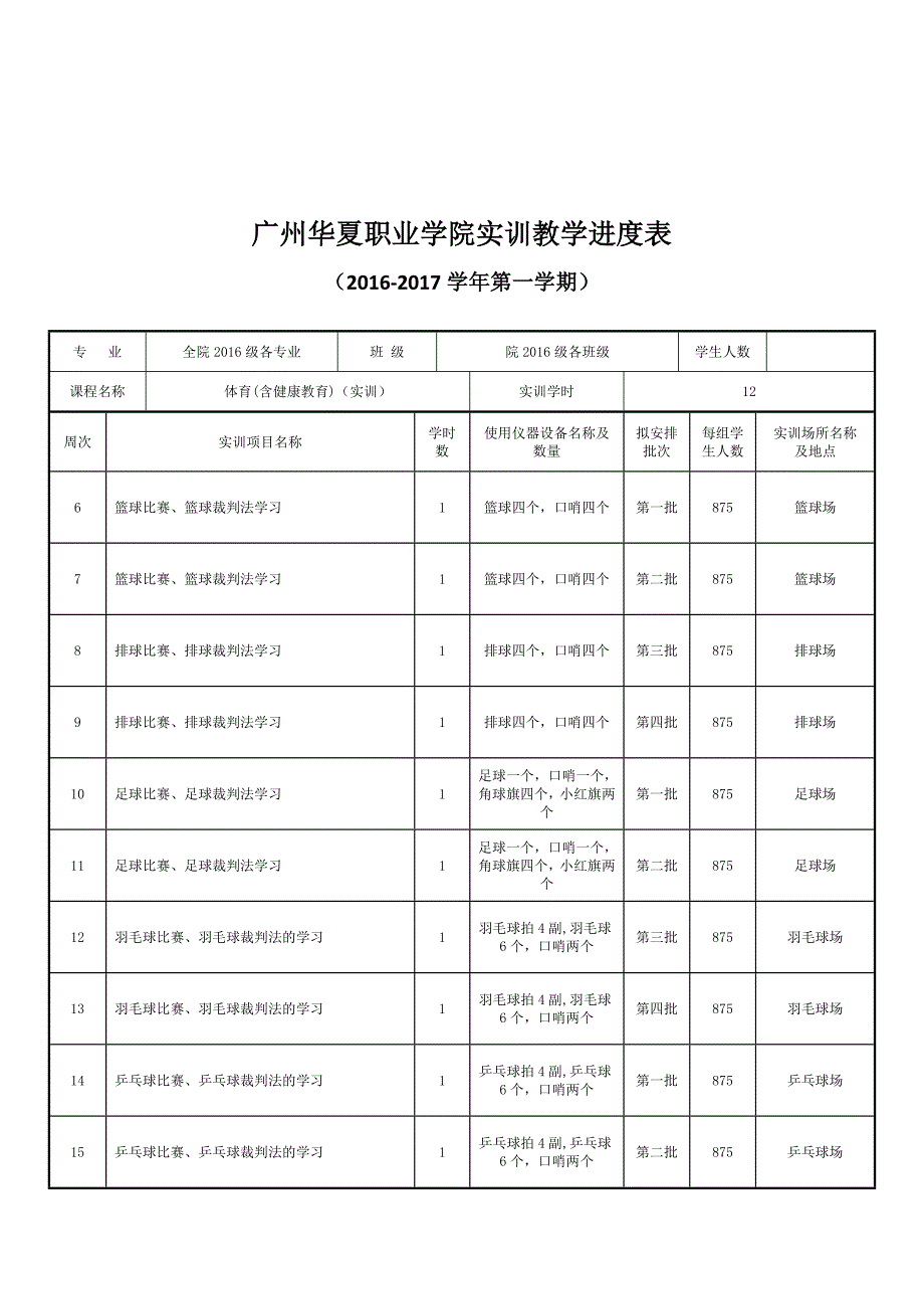 2016-2017学年第一学期体育课教学进度表总表_第3页