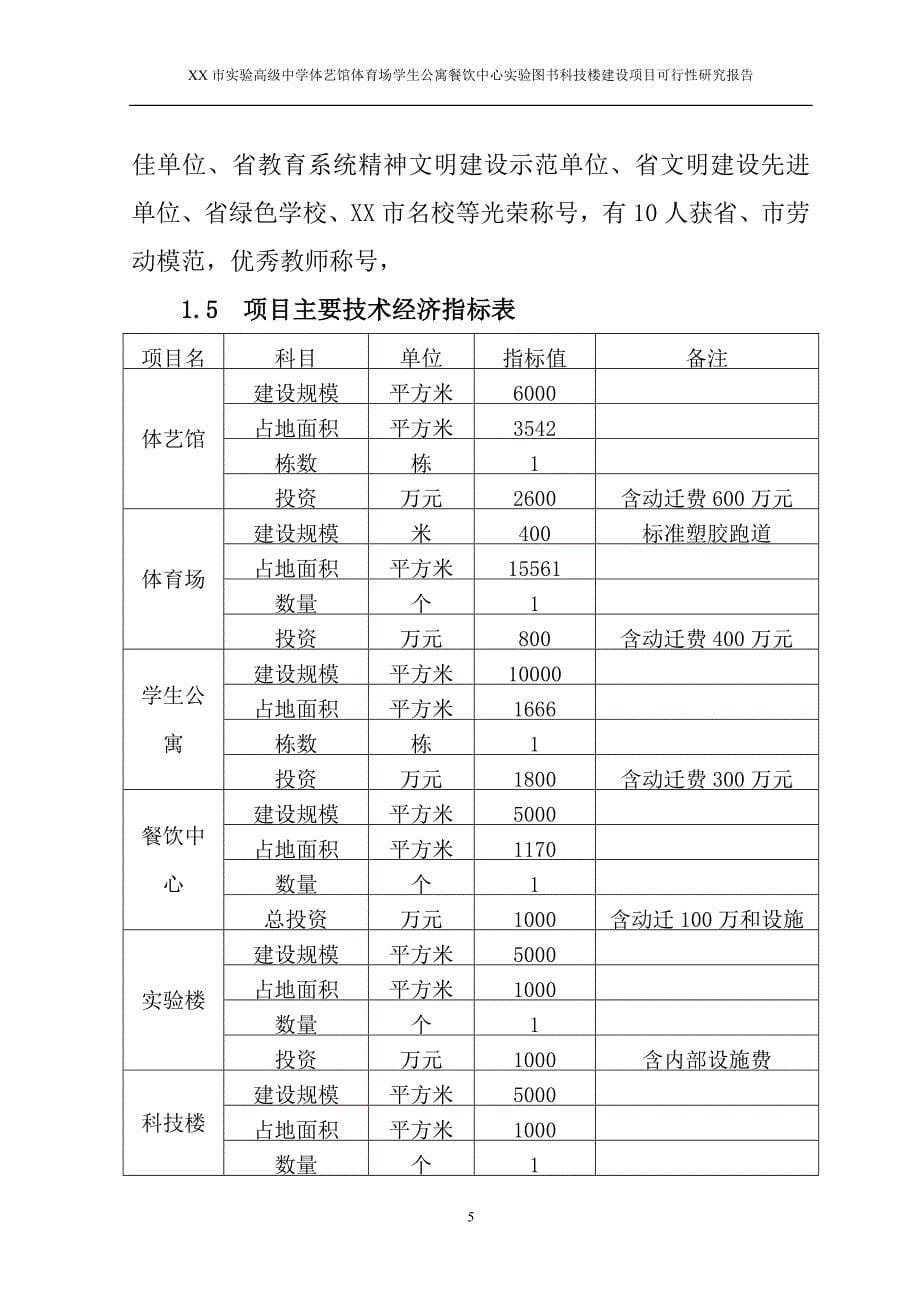 某实验高级中学体艺馆体育场学生公寓餐饮中心实验图书科技楼建设项目可行性研究报告_第5页