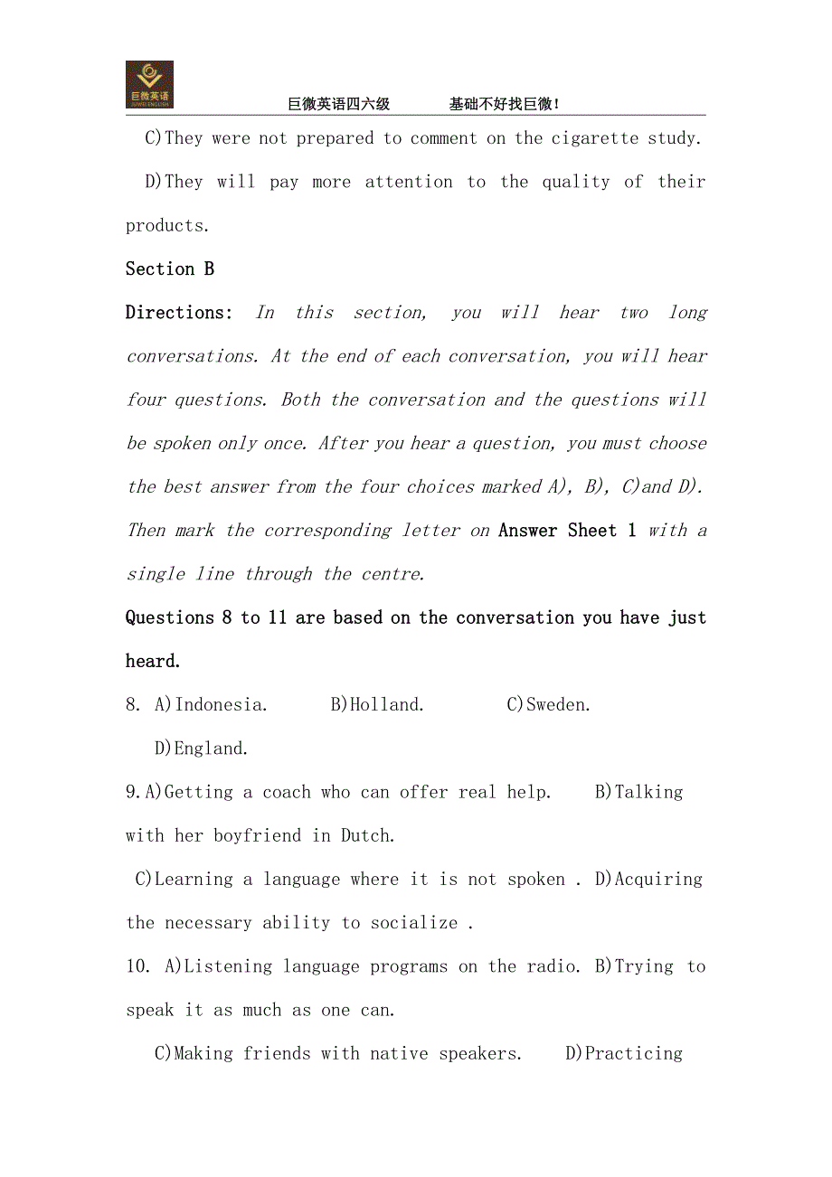 2016年6月大学英语四级考试真题(第2套)_第4页