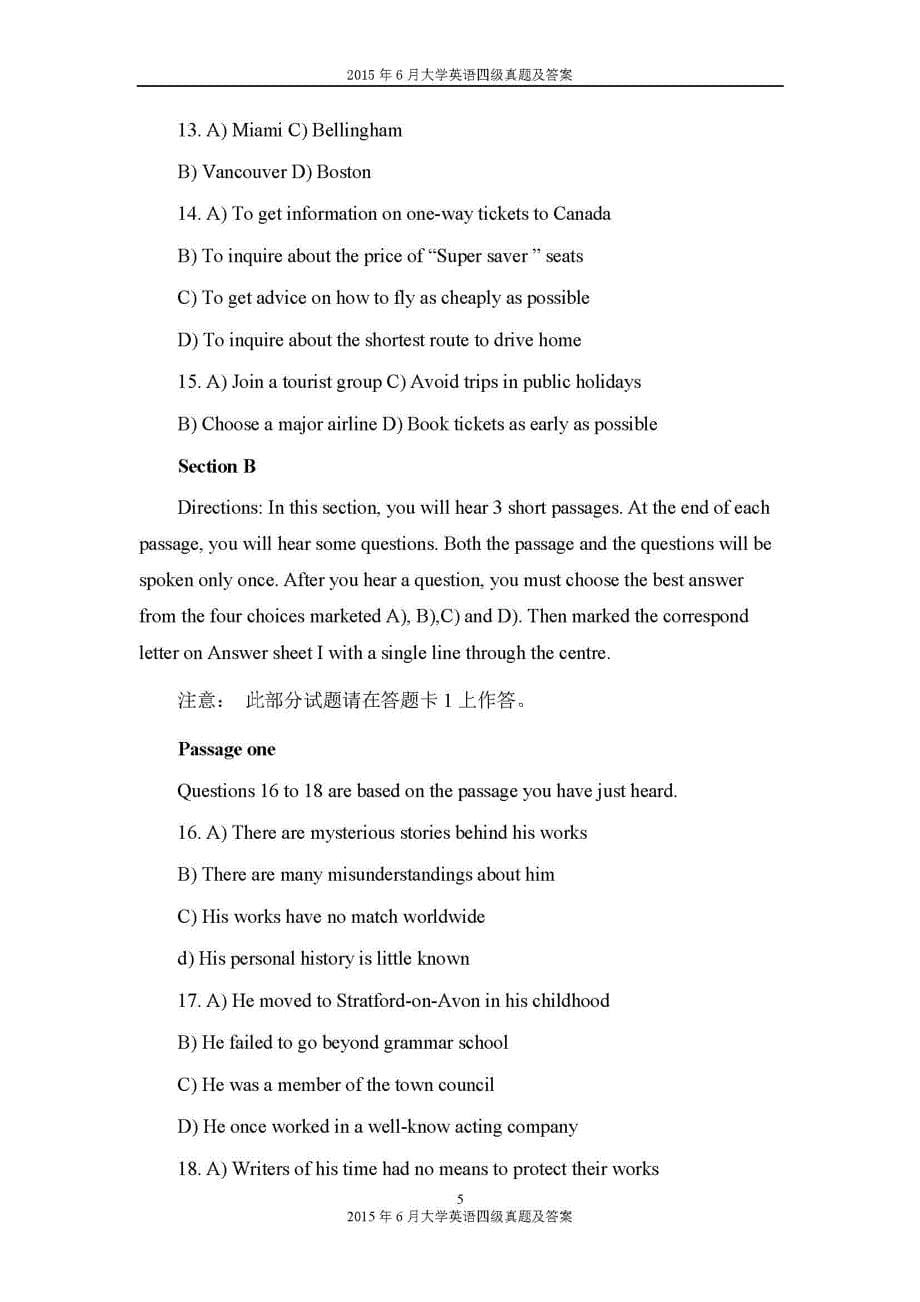 2015年6月大学英语四级真题及答案_第5页