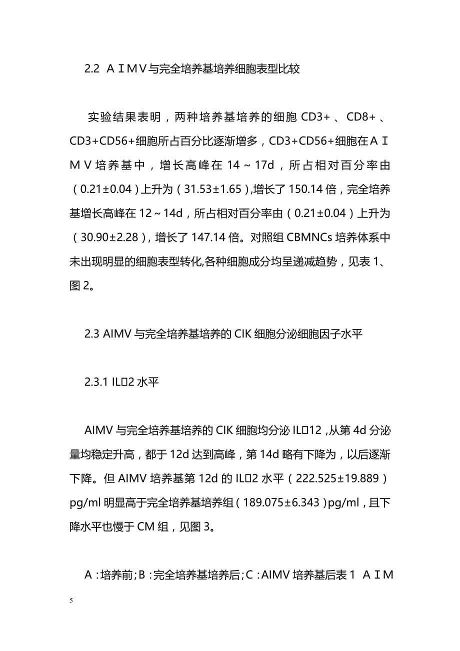 无血清培养基与完全培养基体外诱导扩增 CIK细胞分泌细胞因子水平的比较_第5页