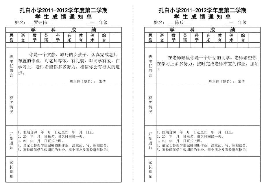 2012学生成绩单_第5页