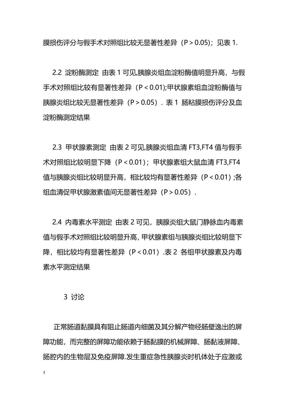 甲状腺素对重症急性胰腺炎大鼠肠黏膜屏障功能的保护作用_第5页