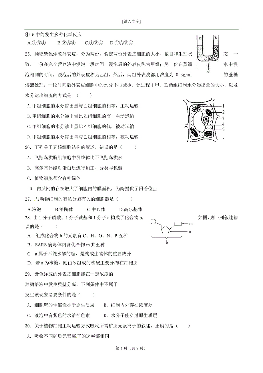 高一期末考试生物试题_第4页