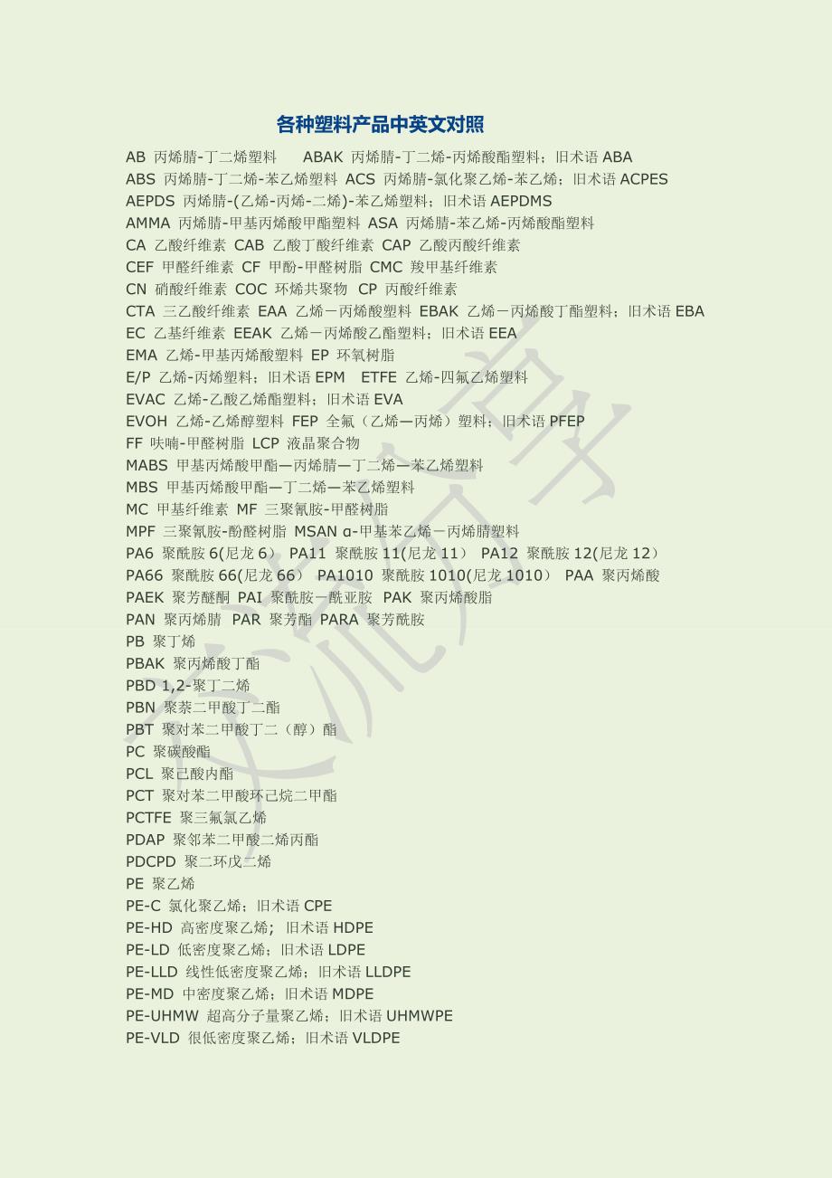 【最新】最全的塑料产品中英文对照_第1页