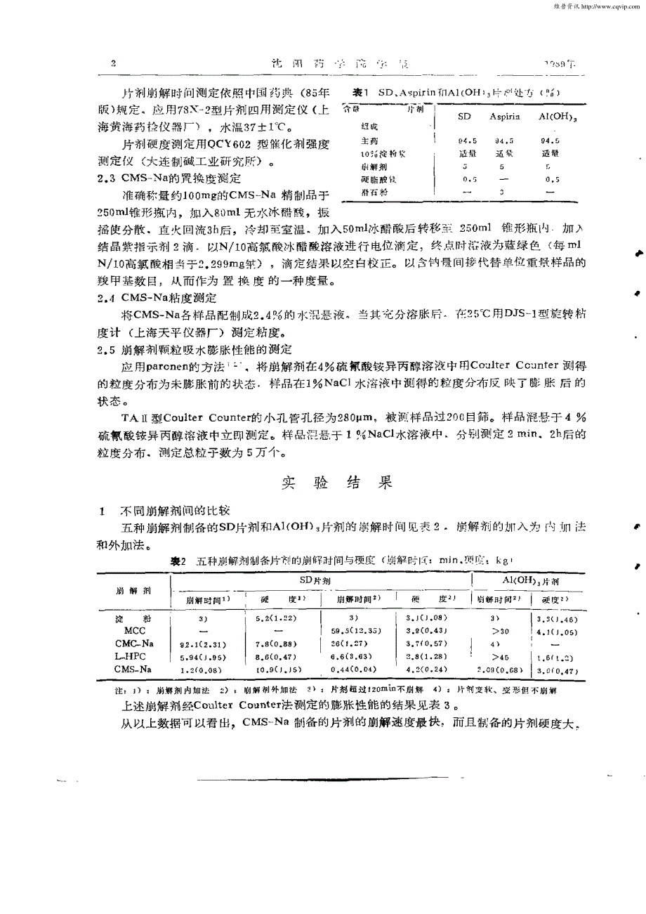 国产羧甲基淀粉钠的崩解性能考查_第2页