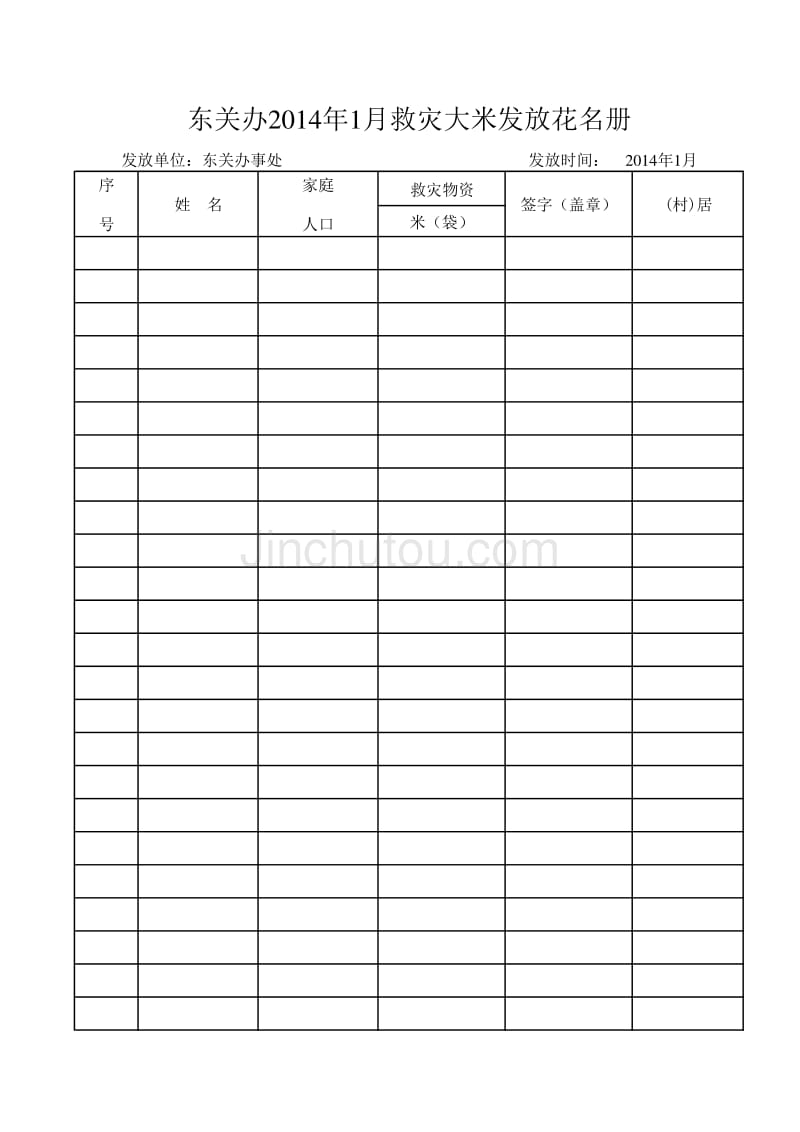 2014年1月救灾大米发放花名1册_第1页