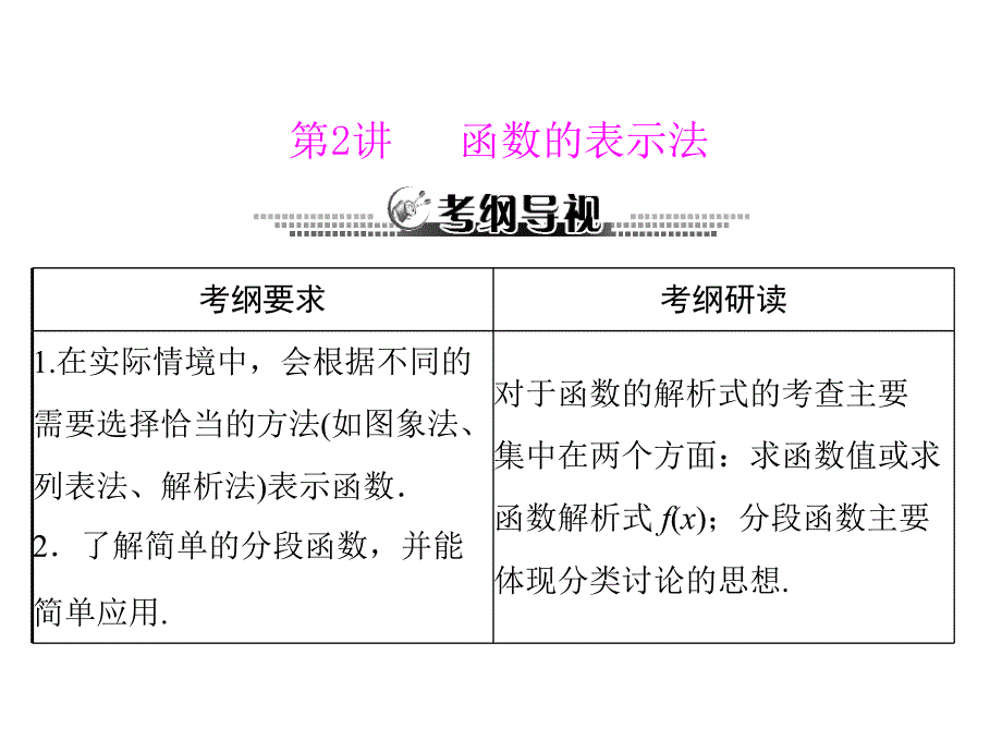 2014届高三新课标理科数学一轮复习课件 第二章 第2讲 函数的表示法_第1页