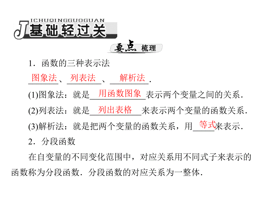 2014届高三新课标理科数学一轮复习课件 第二章 第2讲 函数的表示法_第2页