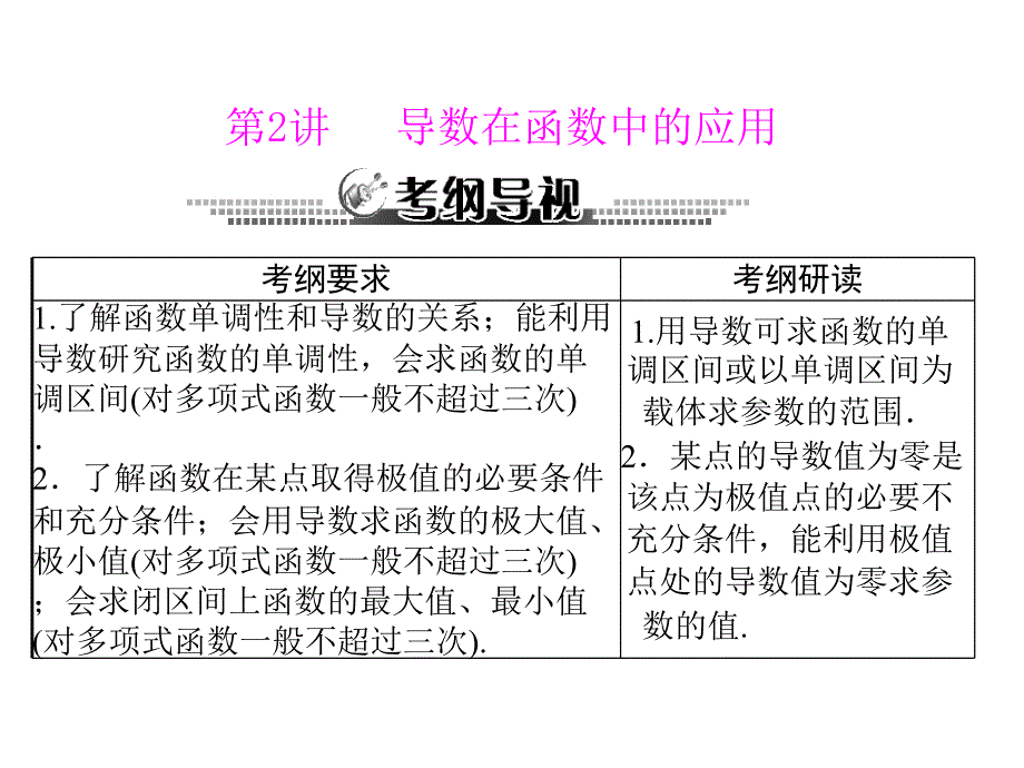 2014届高三新课标理科数学一轮复习课件 第四章 第2讲 导数在函数中的应用_第1页