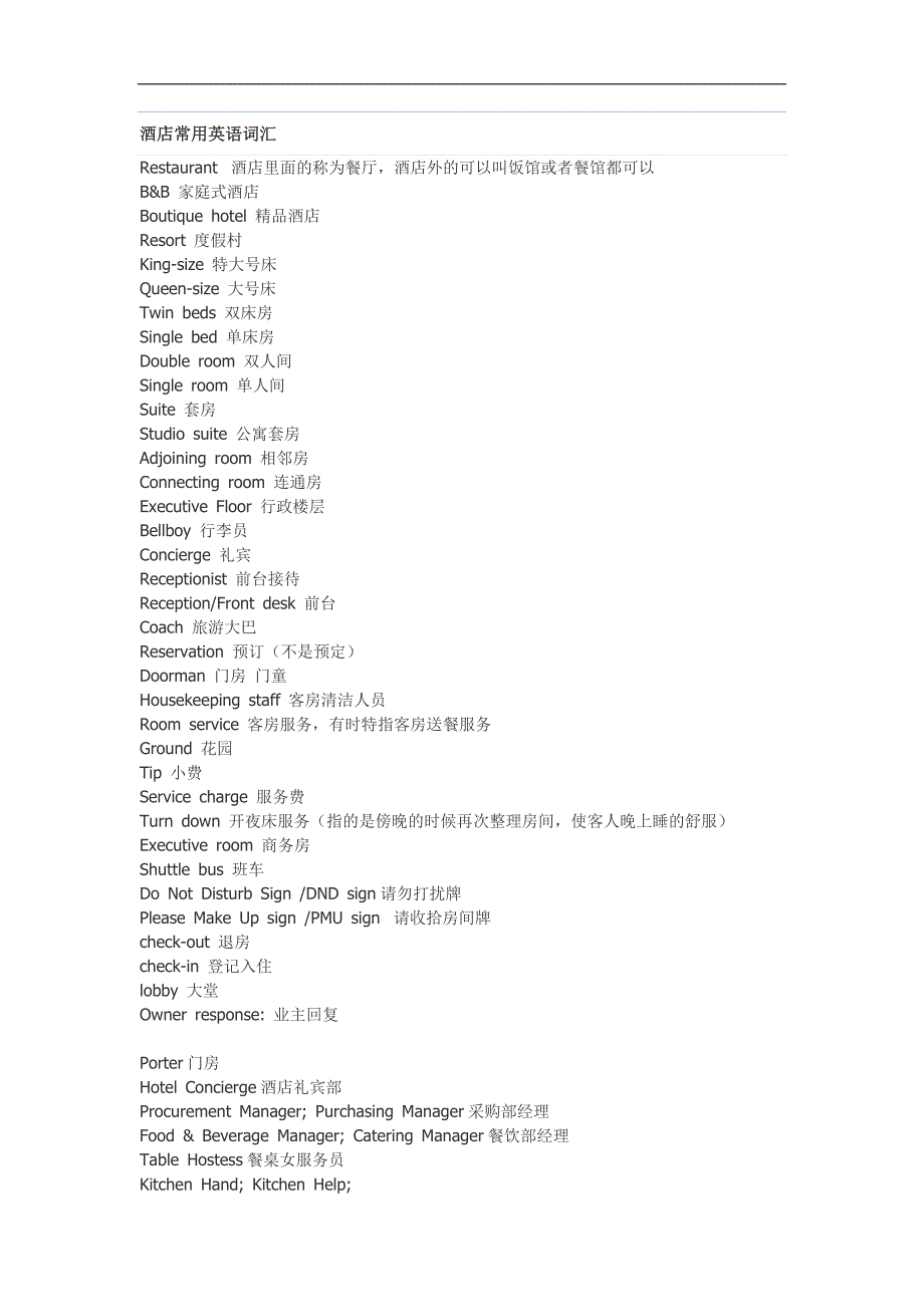 酒店常用英语词汇_第1页