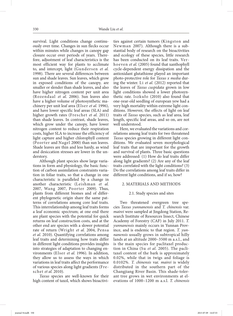 Variation and correlations of leaf traits of t._第2页