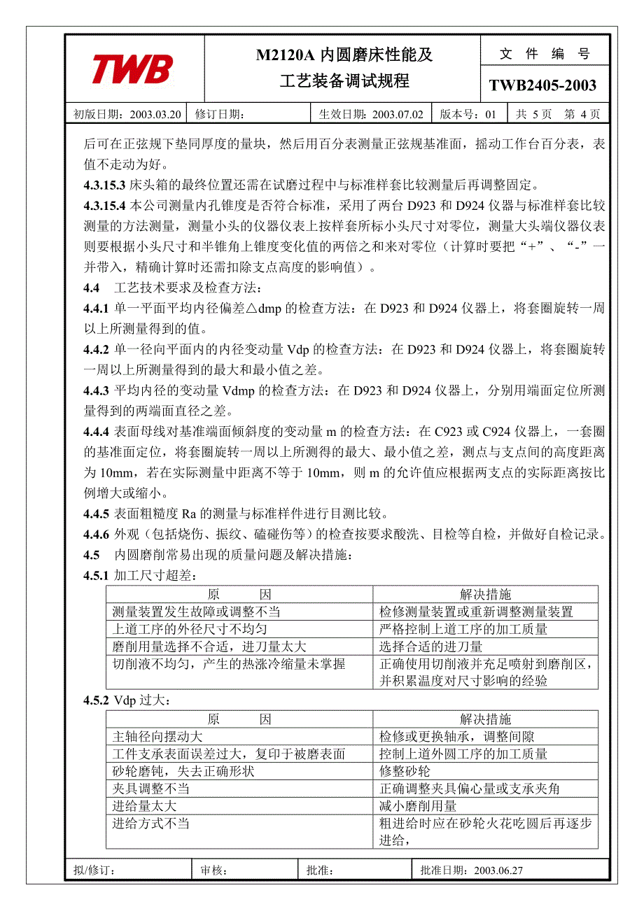 TWB2405M2120A内圆磨床性能及工艺装备调试规程_第4页