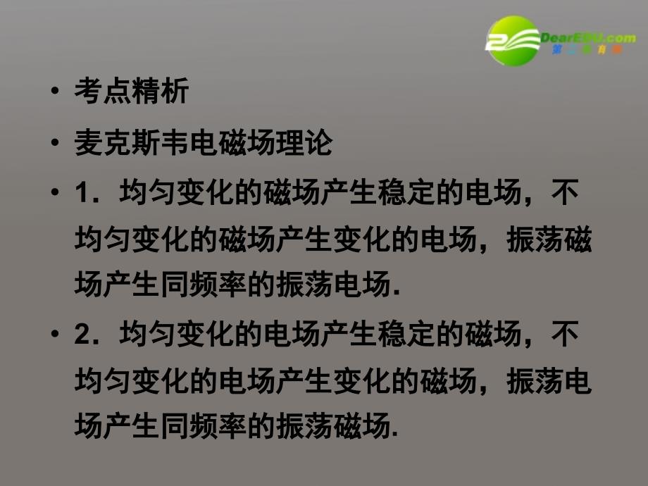 2011届高考物理一轮复习 3 电磁场  电磁波  相对论全程课件 新人教版选修3-4_第3页