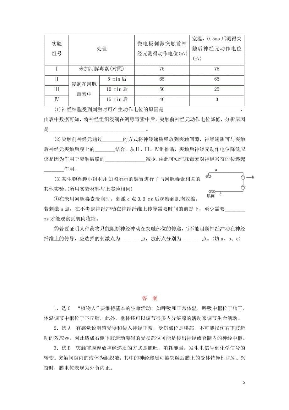 2016届高三生物一轮复习 第一单元 第二讲 通过神经系统的调节课时跟踪检测 新人教版必修3_第5页