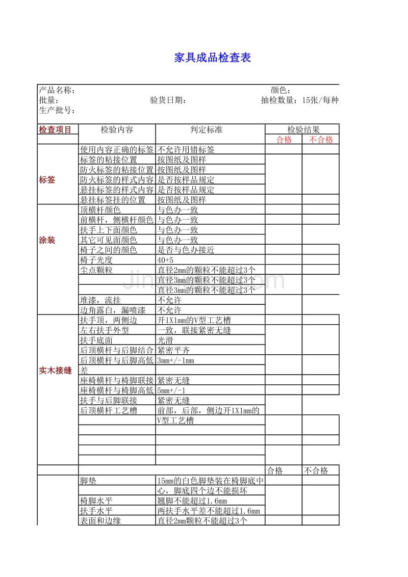 家具成品检查表_第1页