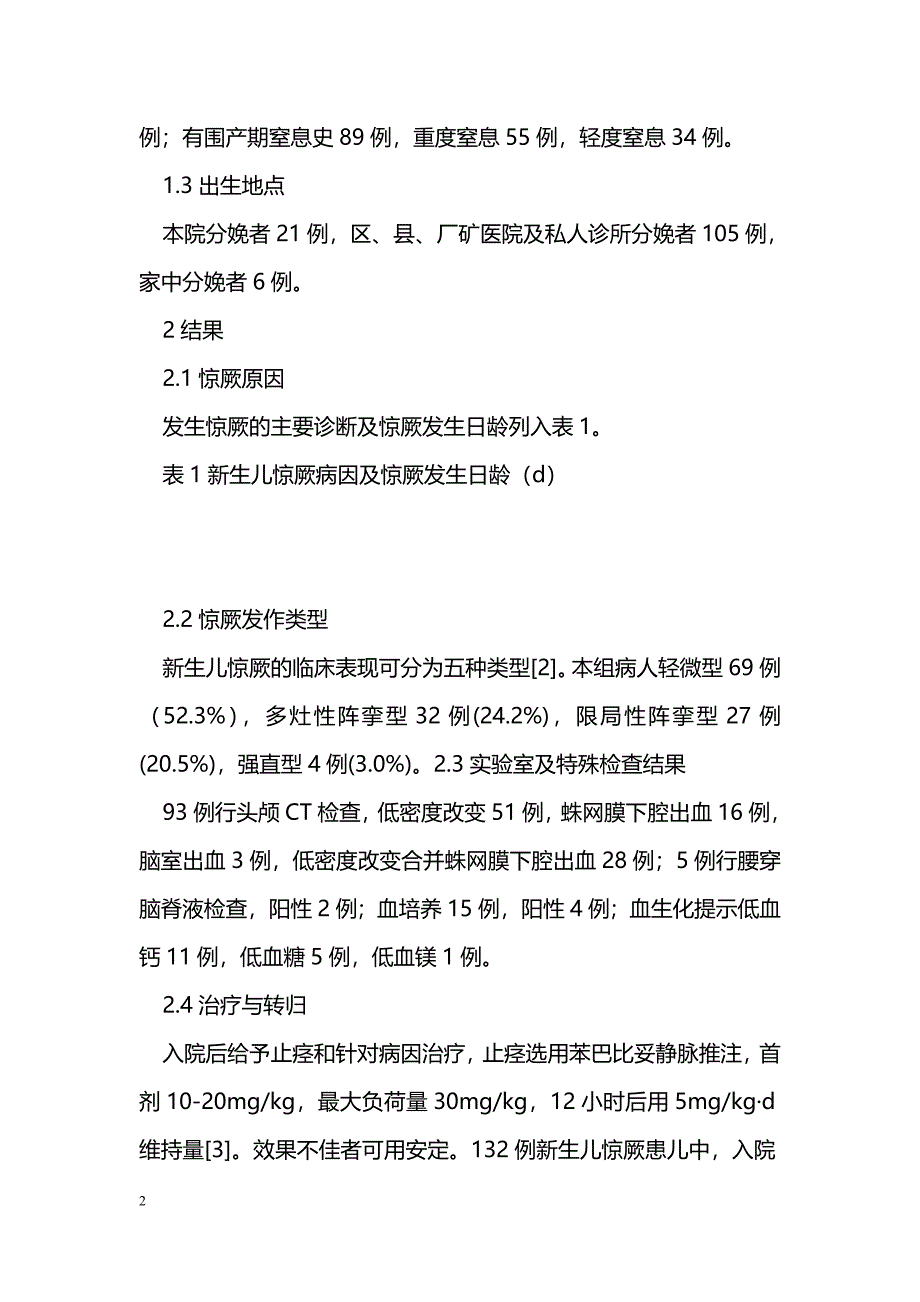 新生儿惊厥132例病因分析及治疗_第2页