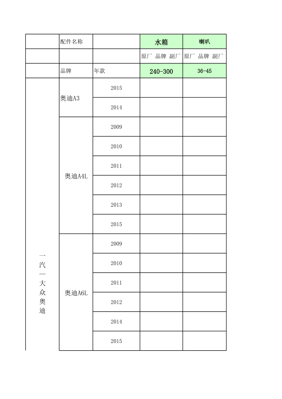 汽车配件表_第1页