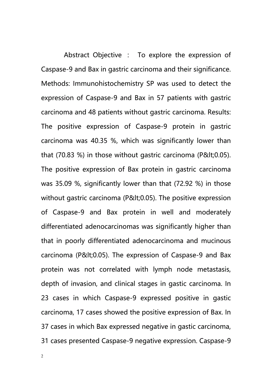 Caspase-9和Bax在胃癌组织中的表达及其意义_第2页