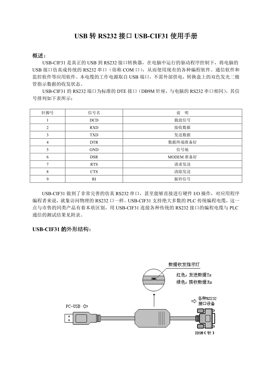 USB-CIF31 USB转RS232接口使用手册_第1页