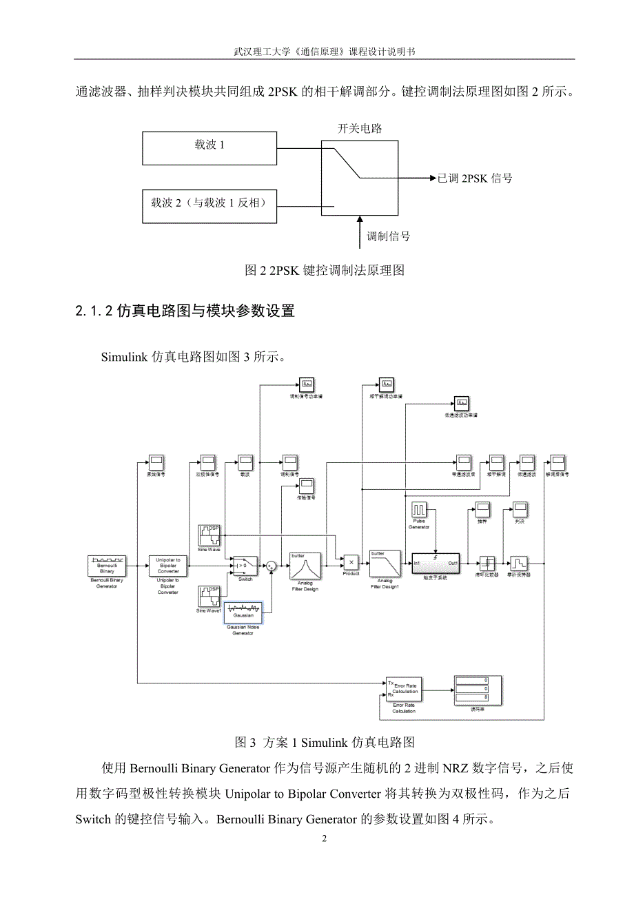 2PSK通信系统设计 武汉理工课程设计说明书_第2页