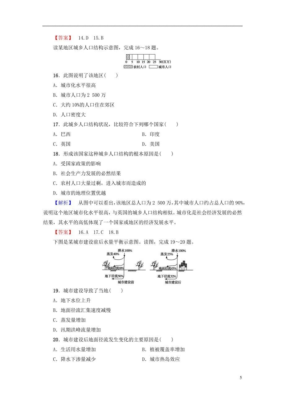 【2017年整理】教师用书20162017版高中地理第1单元城乡聚落发展与城市化单元综合测评_第5页