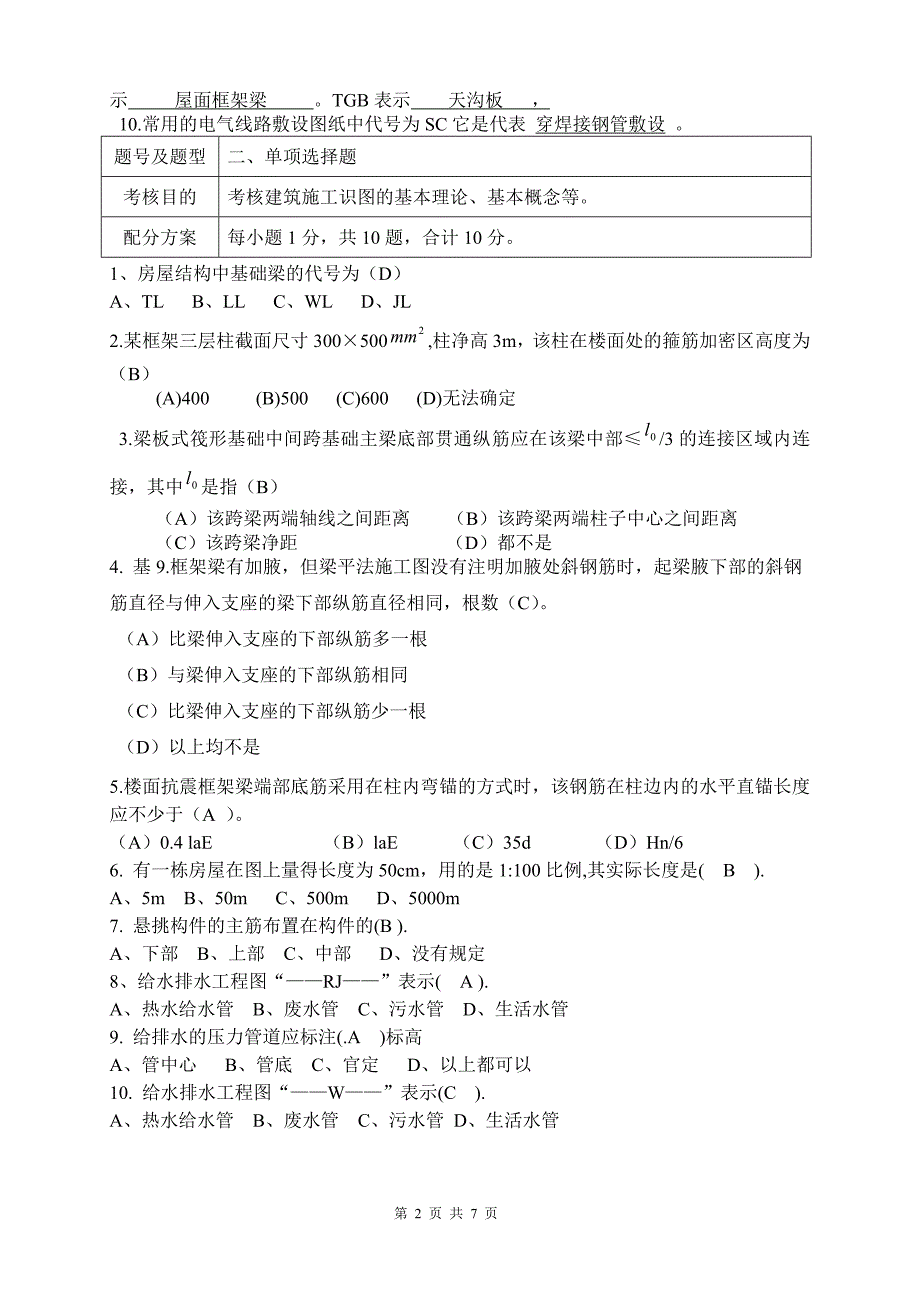 【2017年整理】施工图识读期末考试_第2页