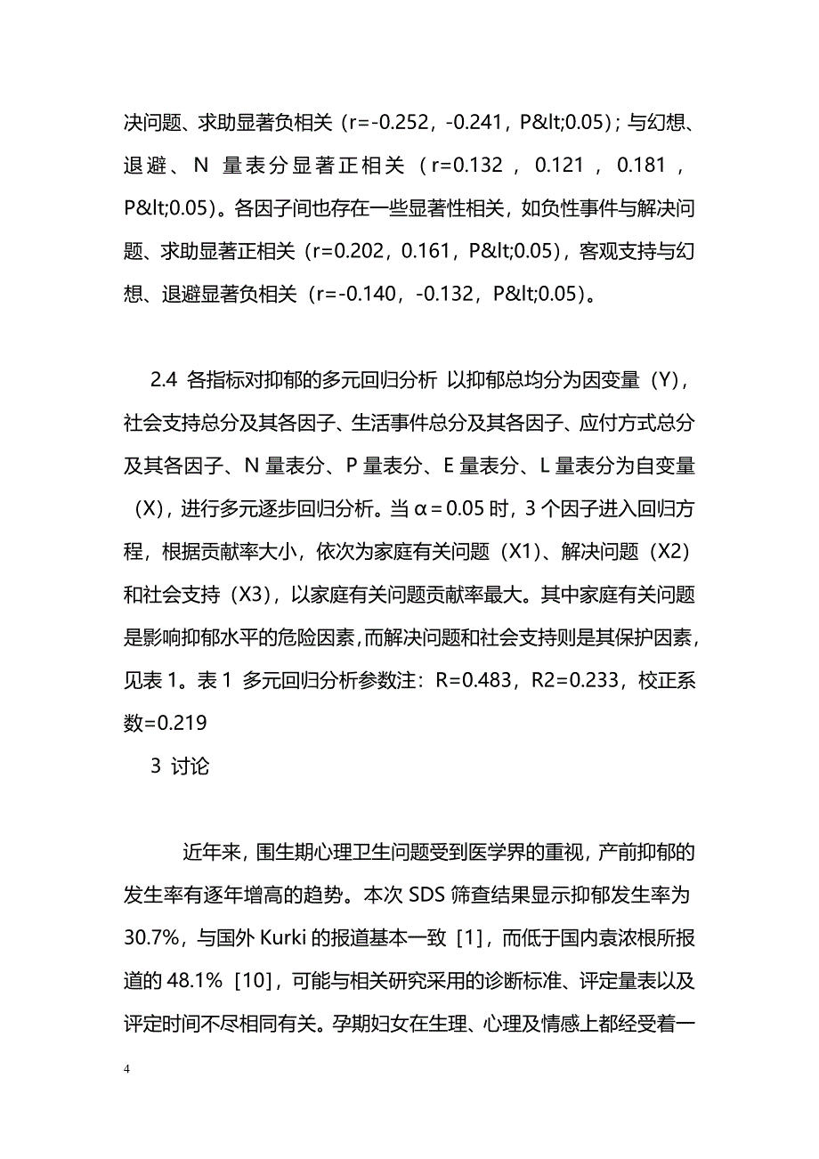 孕妇619例产前抑郁水平及其影响因素的分析_第4页