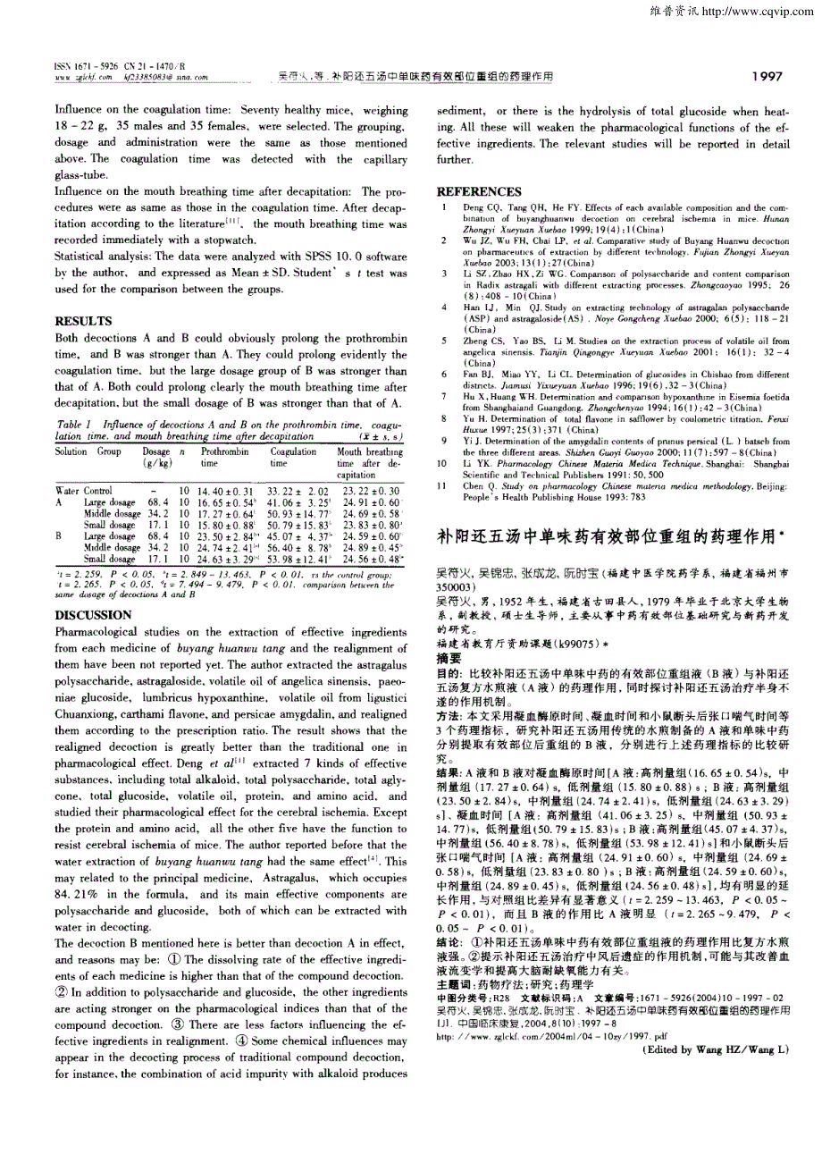 补阳还五汤中单味药有效部位重组的药理作用_第2页