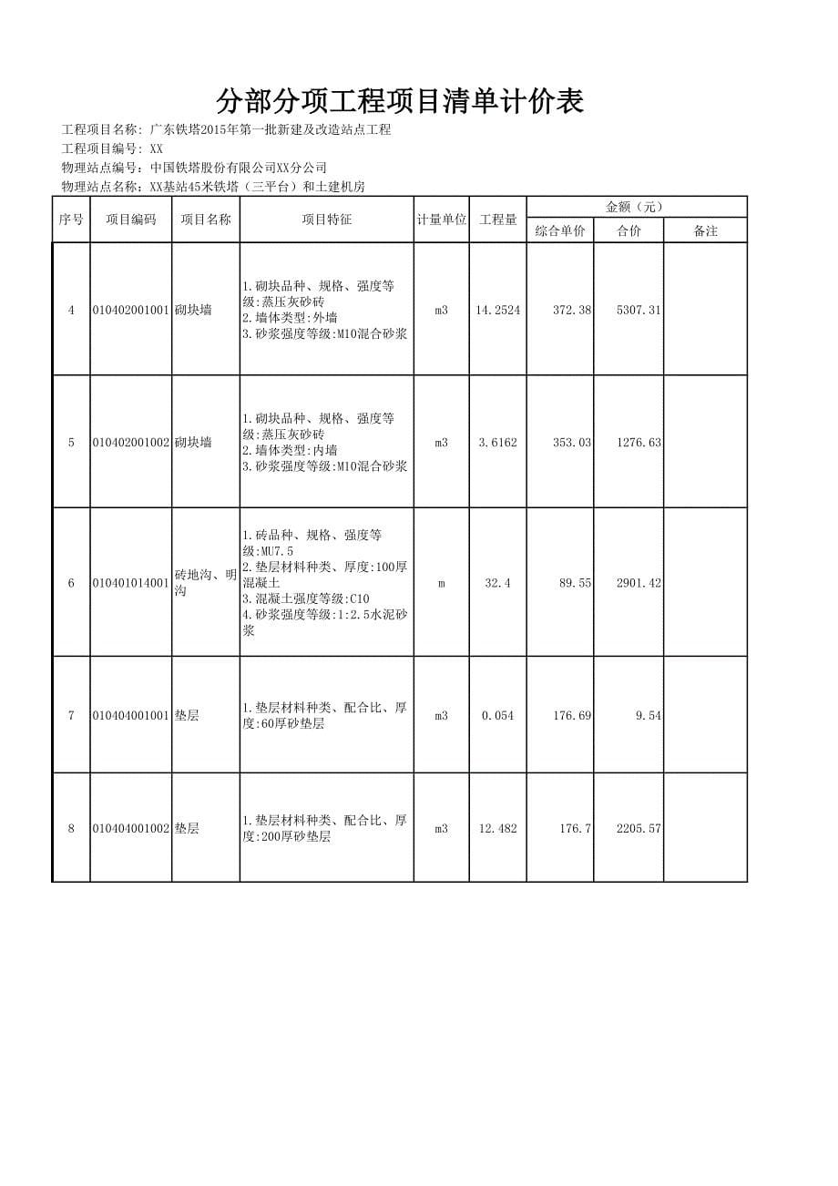 通信铁塔项目预算模板--机房土建专业(45米铁塔(三平台)和土建机房)_第5页